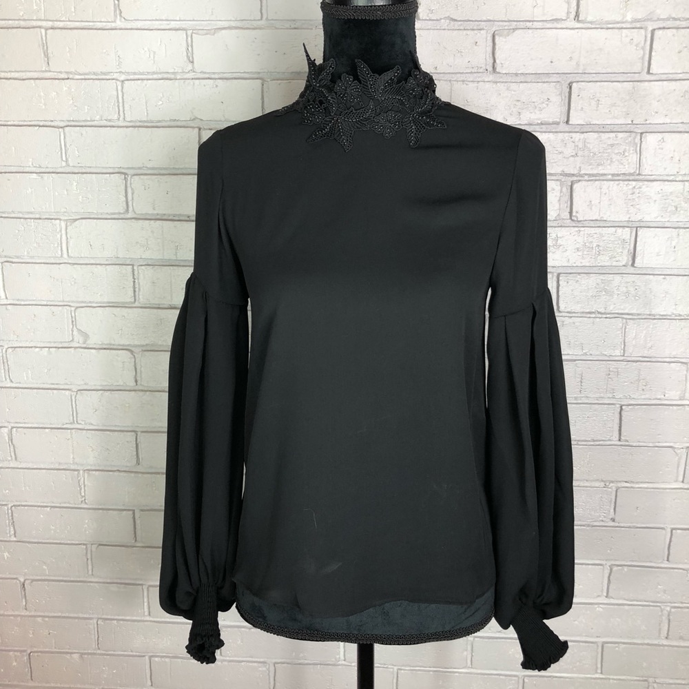 Zara Lace Blouse with Puff Sleeves